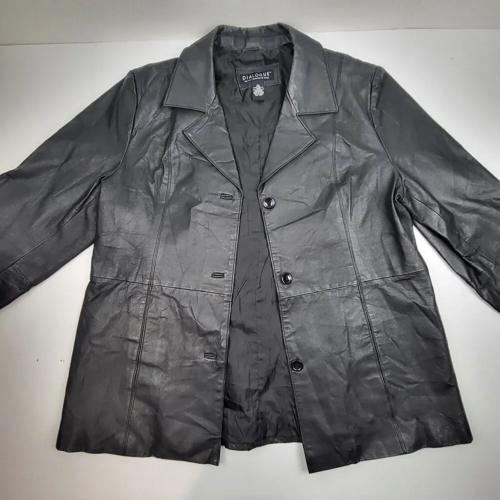 Dialogue Womens 100% Leather Jacket Blazer Button Coat Size XL